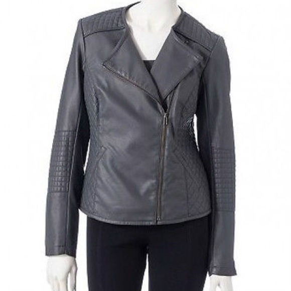 Apt. 9 Jackets & Blazers - Vegan Leather Quilted Moto Jacket Gray size Medium
